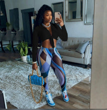 Load image into Gallery viewer, Solid Long SleeveTie-Up Top+Printed Pants 2 Piece Sets