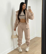 Load image into Gallery viewer, Plush Letter Print Hooded Sweatshirt Three Piece Pant Set