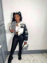 Load image into Gallery viewer, Fashion Print Rib Patchwork Baseball Jacket