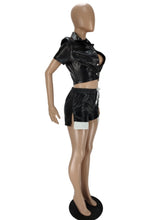Load image into Gallery viewer, Fashion PU Leather Short Sleeve Two Piece Set