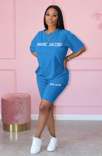 Load image into Gallery viewer, Letter Print Short Sleeve Shorts Two Piece Set