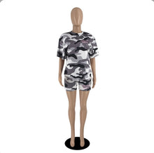 Load image into Gallery viewer, Camo Print Short Sleeve Casual Two Piece Set