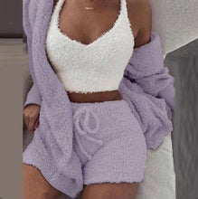 Load image into Gallery viewer, Plus Size Plush Pajamas Home Wear Casual Three Piece Short Set