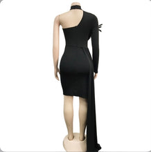 Load image into Gallery viewer, Feather One Shoulder Sleeve Mini Dress