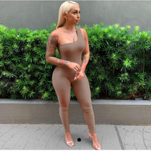 Load image into Gallery viewer, Solid One Shoulder Sleeveless Skinny Jumpsuits