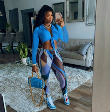 Load image into Gallery viewer, Solid Long SleeveTie-Up Top+Printed Pants 2 Piece Sets