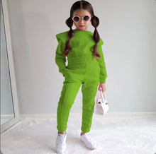 Load image into Gallery viewer, Kids Solid Color Sport Sweatshirt Two Piece Pant Set