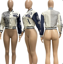 Load image into Gallery viewer, Fashion Print Rib Patchwork Baseball Jacket