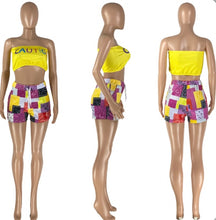 Load image into Gallery viewer, Letter Print Tube Top And Shorts Two Piece Sets