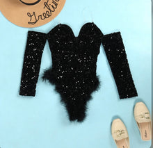 Load image into Gallery viewer, Sexy Sequin Feather Splicing Bodysuit