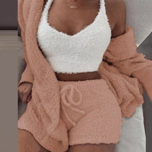Load image into Gallery viewer, Plus Size Plush Pajamas Home Wear Casual Three Piece Short Set