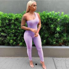 Load image into Gallery viewer, Solid One Shoulder Sleeveless Skinny Jumpsuits