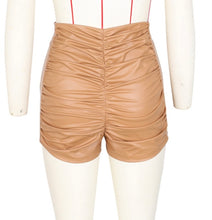 Load image into Gallery viewer, PU Leather High Waist Ruched Lace-Up Shorts