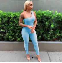 Load image into Gallery viewer, Solid One Shoulder Sleeveless Skinny Jumpsuits