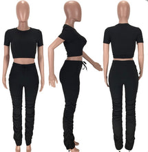 Load image into Gallery viewer, Solid Short Sleeve Stacked Pants 2 Piece Sets