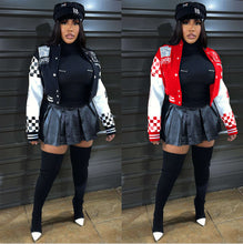 Load image into Gallery viewer, Ribbed Color Block Print Baseball Jacket
