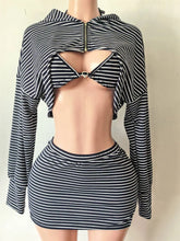 Load image into Gallery viewer, Stripe Hooded 3 Piece Skirt Set
