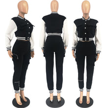 Load image into Gallery viewer, Casual Color Block Baseball Coat Two Piece Pants Set
