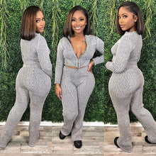 Load image into Gallery viewer, Knit Sweater Zipper Casual Pants Set
