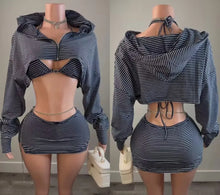 Load image into Gallery viewer, Stripe Hooded 3 Piece Skirt Set
