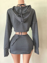 Load image into Gallery viewer, Stripe Hooded 3 Piece Skirt Set

