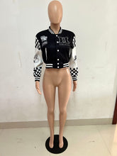 Load image into Gallery viewer, Ribbed Color Block Print Baseball Jacket
