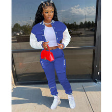 Load image into Gallery viewer, Casual Color Block Baseball Coat Two Piece Pants Set

