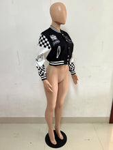 Load image into Gallery viewer, Ribbed Color Block Print Baseball Jacket

