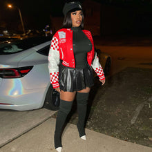 Load image into Gallery viewer, Ribbed Color Block Print Baseball Jacket
