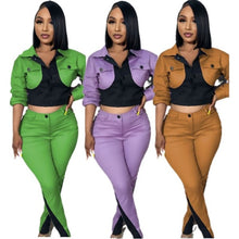 Load image into Gallery viewer, Sports Color Block Splicing Long Sleeve Pants Set
