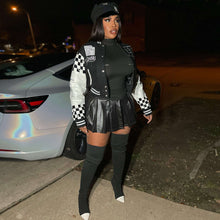 Load image into Gallery viewer, Ribbed Color Block Print Baseball Jacket
