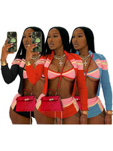 Load image into Gallery viewer, Print Long Sleeve Wrap Tie Up Short 3 Piece Set
