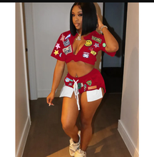 Load image into Gallery viewer, Fashion Print Short Sleeve And Shorts Two Piece Set
