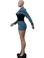 Load image into Gallery viewer, Casual Contrast Color Slim Denim Two Piece Shorts Set
