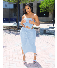 Load image into Gallery viewer, Solid Wrap Chest Tie Up Backless Top Knits Two Piece Skirts Set
