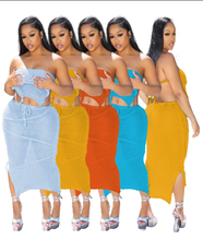 Load image into Gallery viewer, Solid Wrap Chest Tie Up Backless Top Knits Two Piece Skirts Set
