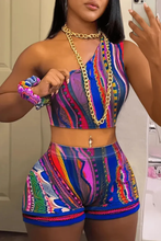 Load image into Gallery viewer, Printed One Shoulder Top Shorts Suit
