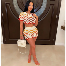 Load image into Gallery viewer, Casual Color Block Knits Two Piece Shorts Set
