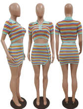 Load image into Gallery viewer, Stripe Color Block Crop Tops And Skirts Knits 2 Piece Set
