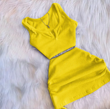 Load image into Gallery viewer, Sexy Solid Sleeveless Top Drawstring Skirt Suit
