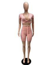 Load image into Gallery viewer, Solid Color Bandage Tight Two Piece Shorts Set
