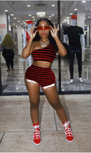 Load image into Gallery viewer, Stripe Print Single Shoulder Vest And Shorts Two Piece Set
