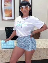 Load image into Gallery viewer, Letter Print Solid T Shirts And Shorts Two Piece Set
