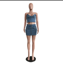 Load image into Gallery viewer, Sexy Denim Off Shoulder Tops And Skirts Two Piece Set
