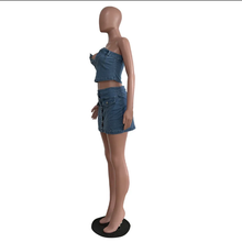 Load image into Gallery viewer, Sexy Denim Off Shoulder Tops And Skirts Two Piece Set
