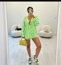 Load image into Gallery viewer, Long Sleeve Stripe Shirts Two Piece Shorts Set
