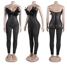 Load image into Gallery viewer, Plus Size Feather Patchwork Hot Drill Jumpsuit
