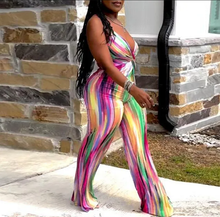 Load image into Gallery viewer, Plus Size Colorful Print Cross Lace Up Jumpsuit
