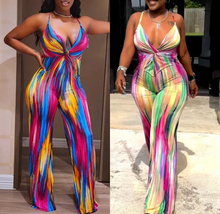 Load image into Gallery viewer, Plus Size Colorful Print Cross Lace Up Jumpsuit
