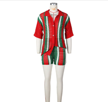 Load image into Gallery viewer, Contrast Color Hollow Out Knit Two Piece Shorts Set
